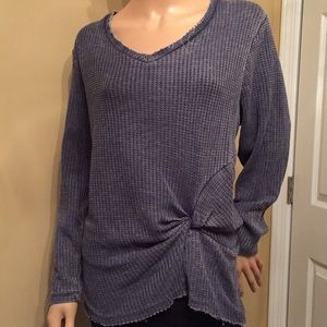 True Craft 2X denim blue waffle pattern top E-19